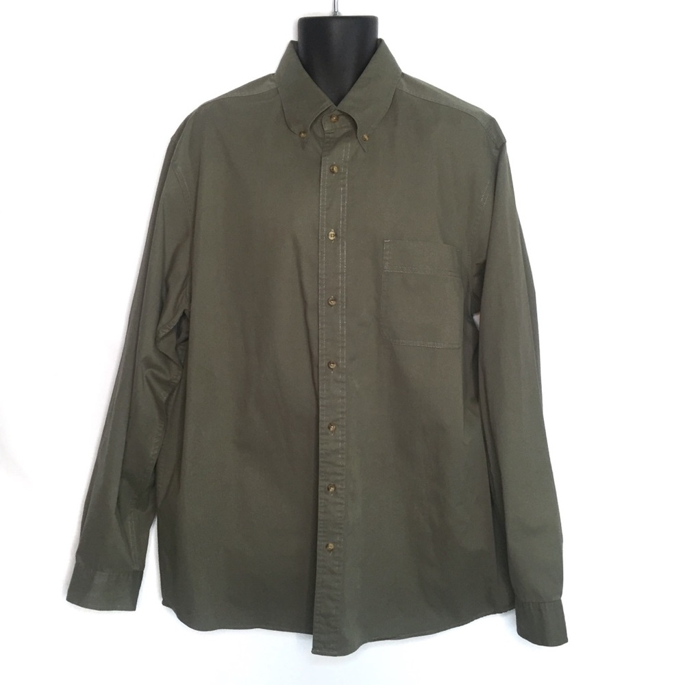 EDDIE BAUER Button-down Shirt Long Sleeve Cotton Army Green Size XL Tall